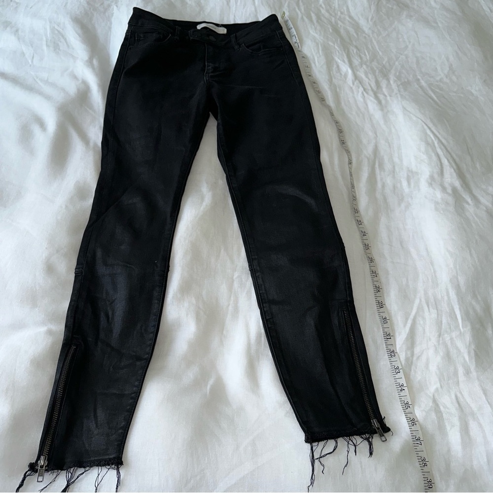 Hidden Jeans Black Coated Straight Leg High Rise Zip Ankle Size 25 NWOT - Picture 3 of 6